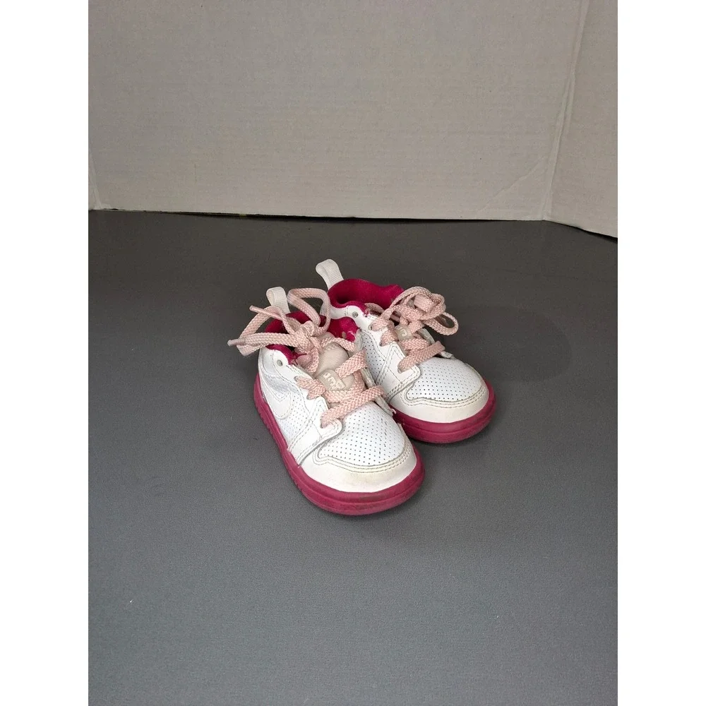 Jordan 1 Mid Toddler White Pink Fuchsia Sneakers 554725-107 Size 4C